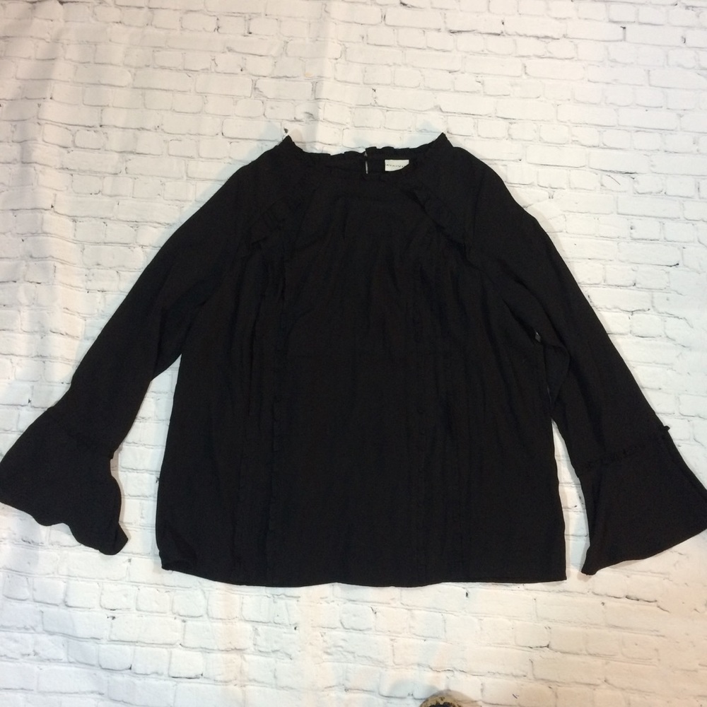 Ava and Viv Black Ruffle Long Sleeve Blouse 2X